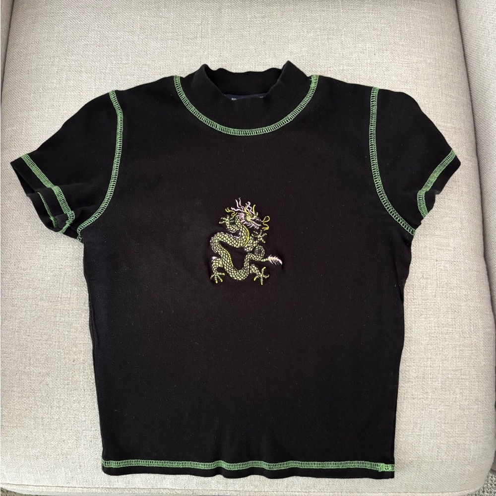 Brandy Melville Black Top with Green Stitching